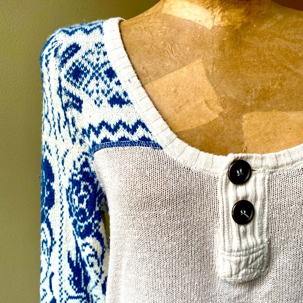 WE THE FREE HENLEY FAIR ISLE SWEATER WITH LACE HEM SIZE MEDIUM